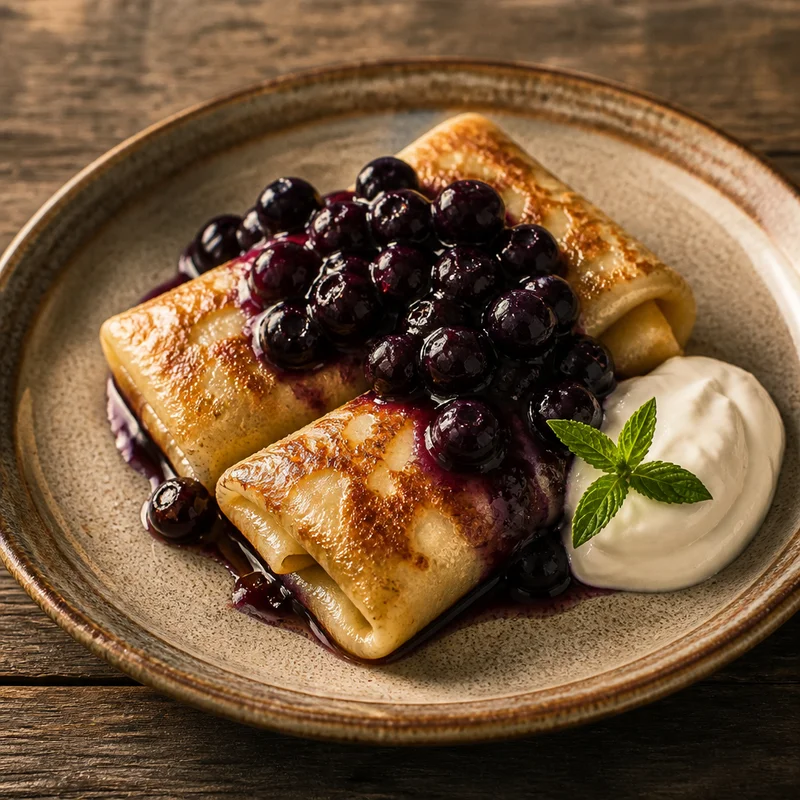 Cheese Blintzes with Blueberry Compote