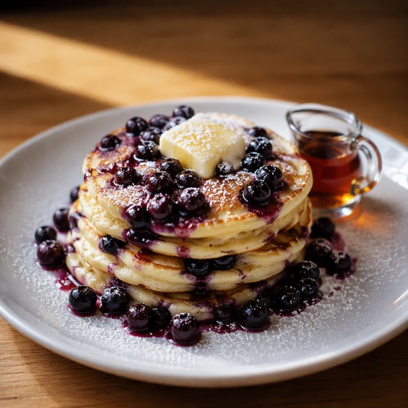 Buttermilk Blueberry Pancakes with Berries Dropped in the Pan