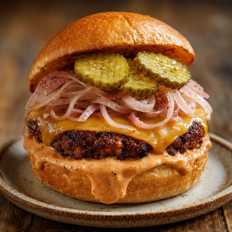 Diner-Style Plant-Based Burger with Griddle Sauce