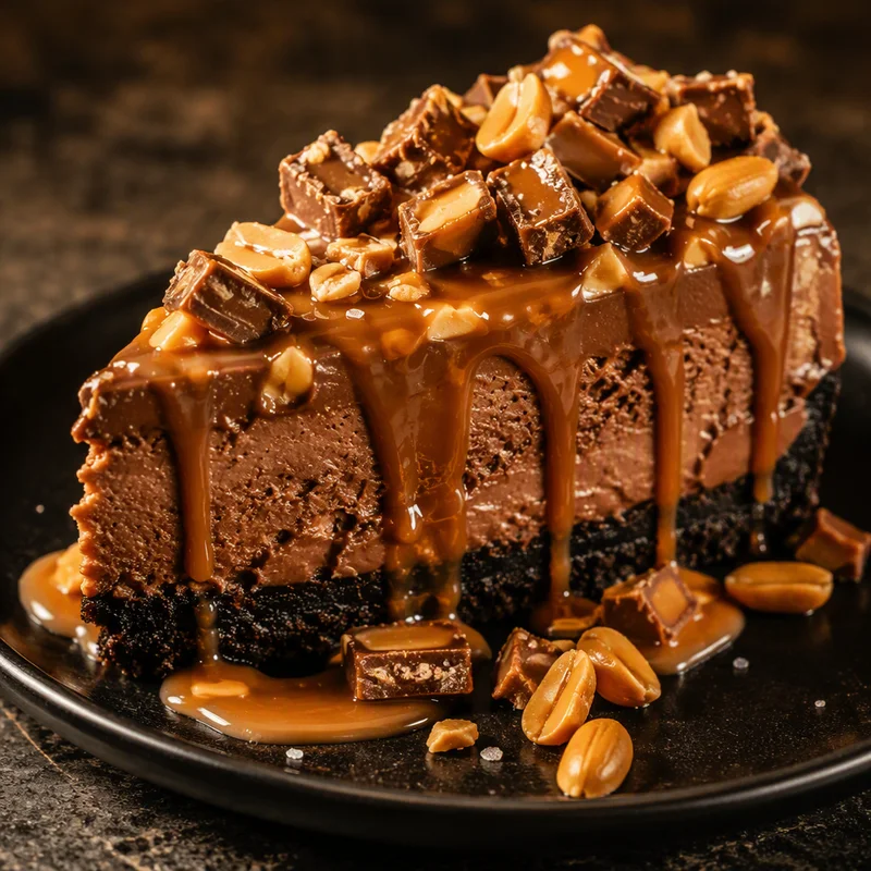 Peanut-Caramel Candy Bar Chocolate Cheesecake