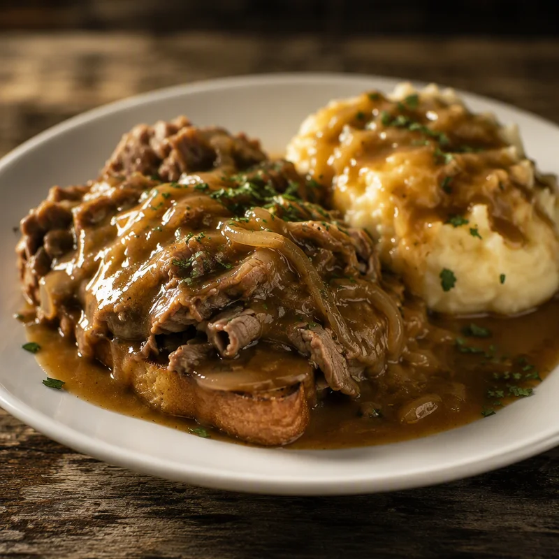 Open-Faced Roast Beef Sandwich with Quick Pan Gravy