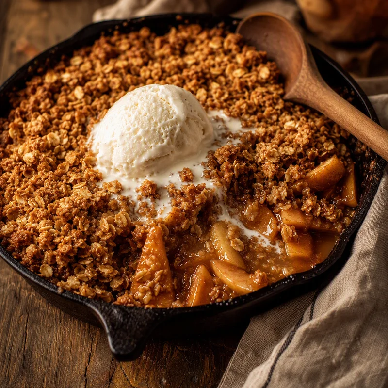 Warm Skillet Apple Crisp with Buttery Oat Topping