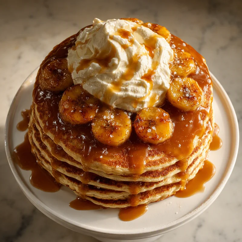 Salted Caramel Banana Cream Pancakes