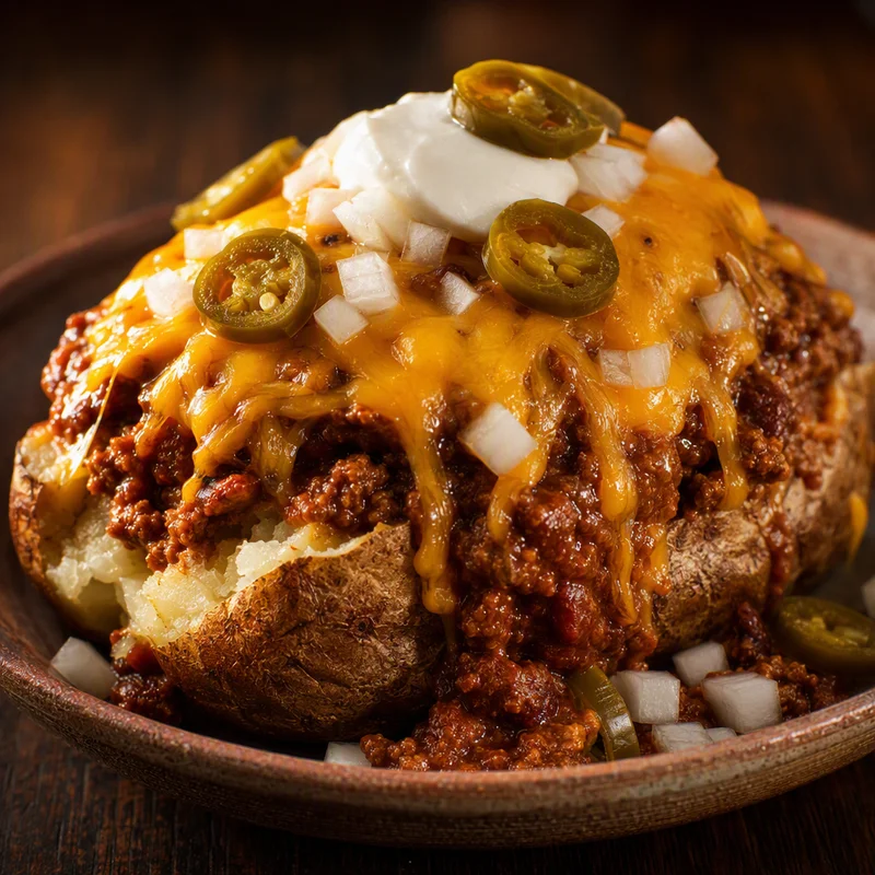 Chili Cheese Baked Potatoes