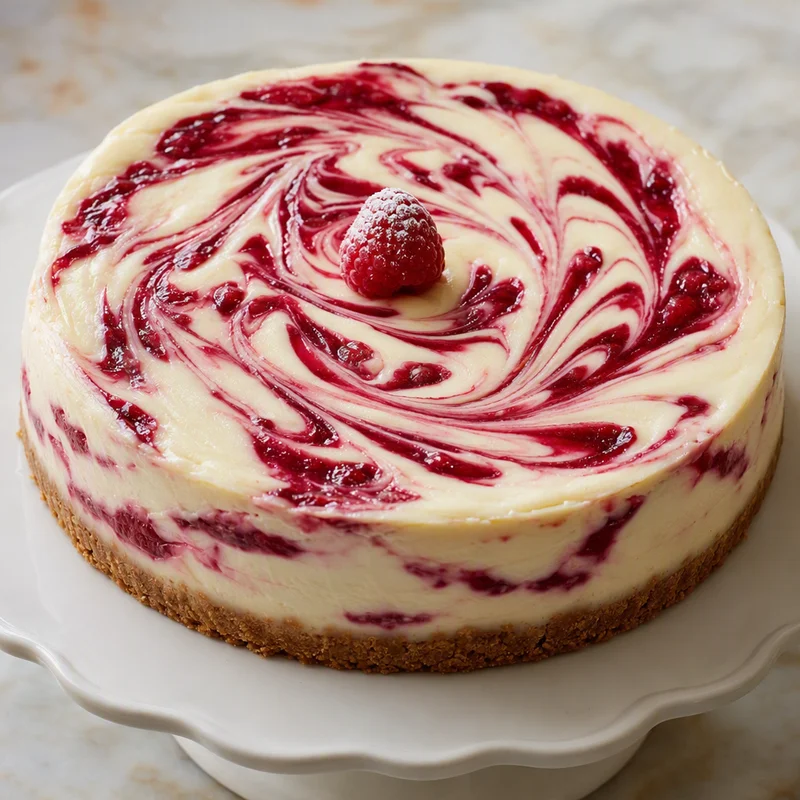 White Chocolate Raspberry Swirl Cheesecake