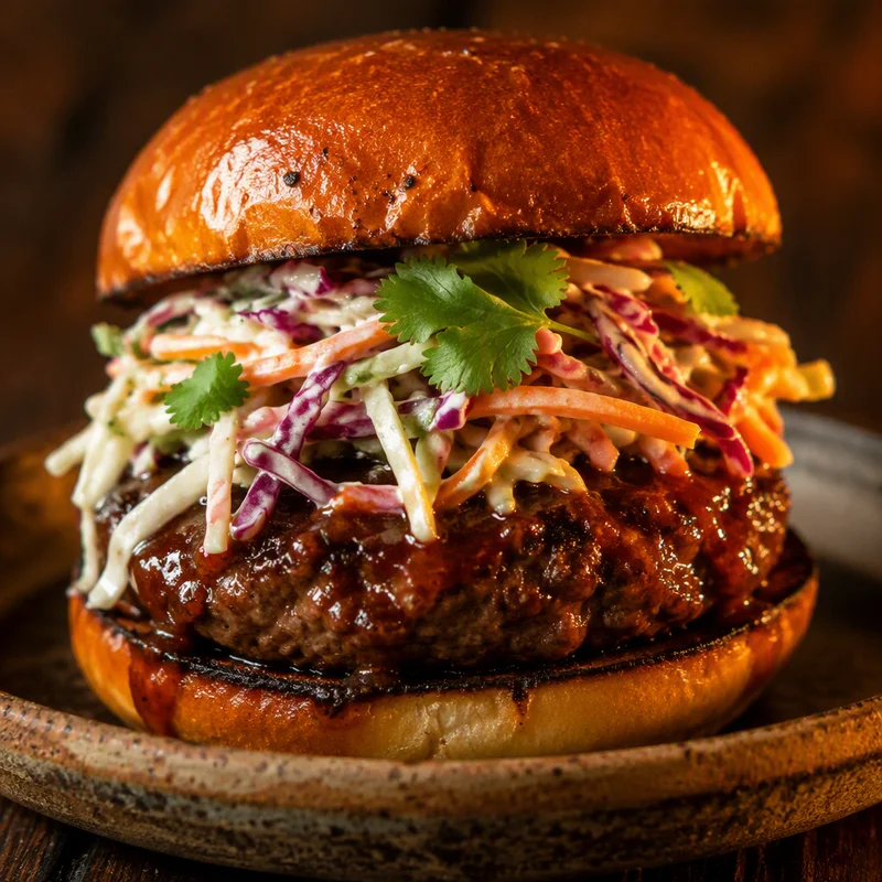 Sriracha Glazed Burger with Cooling Slaw
