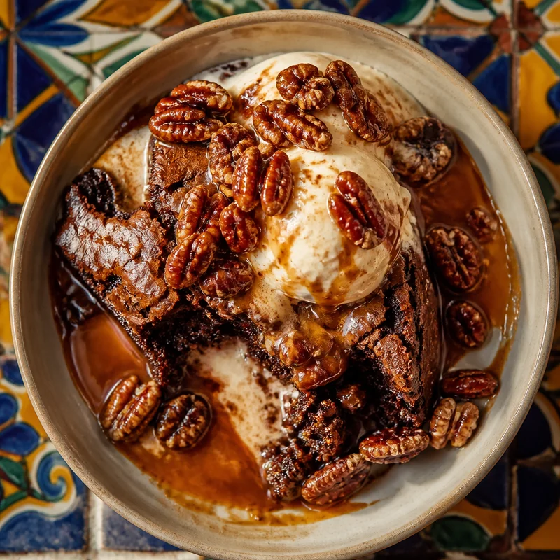 Mexican Chocolate Praline Brownie Sundae