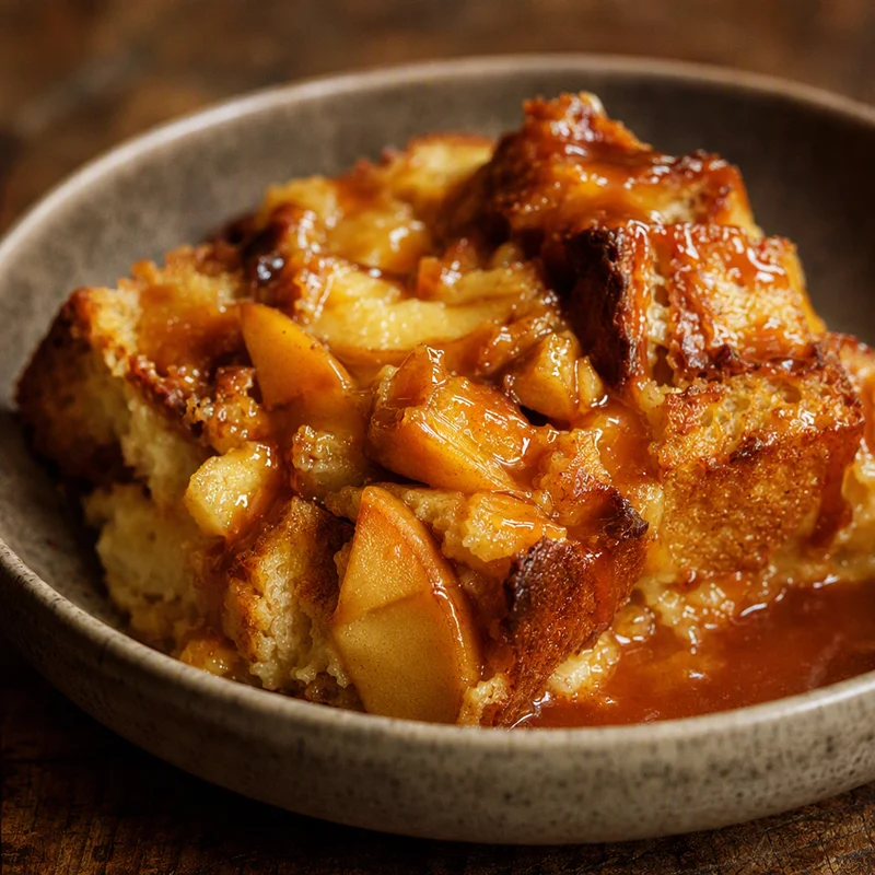 Apple Bread Pudding with Quick Caramel