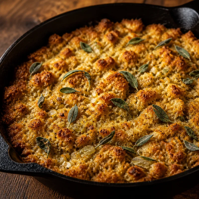 Skillet Cornbread Dressing with Plenty of Sage