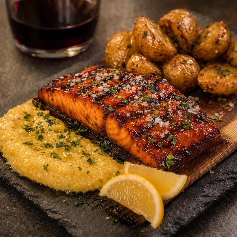 Cedar Plank Salmon with Chianti Honey Glaze
