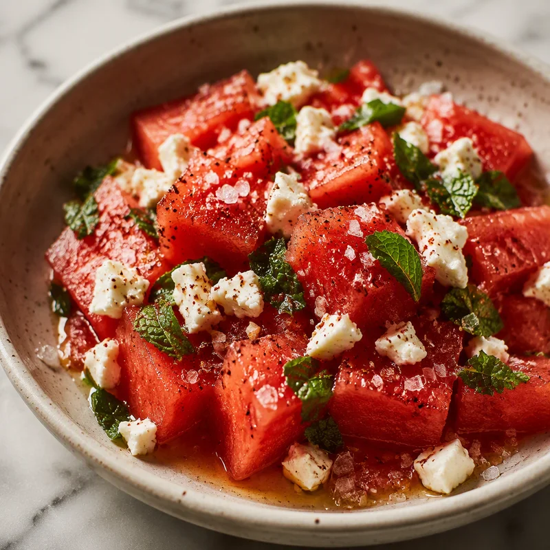 Salted Watermelon Salad with Sherry Vinegar, Mint & Feta