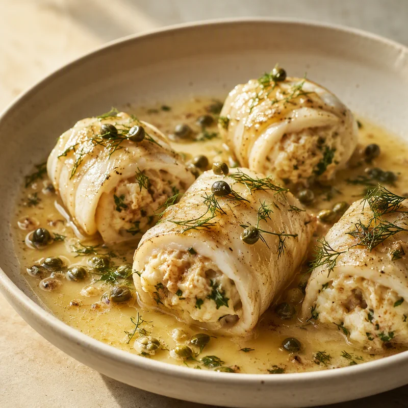 Crab-Stuffed Sole Rolls in White Wine Lemon Butter