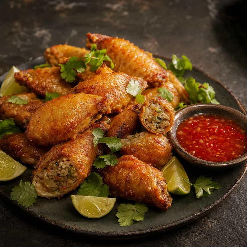 Thai Stuffed Chicken Wings with Sweet Chili Sauce